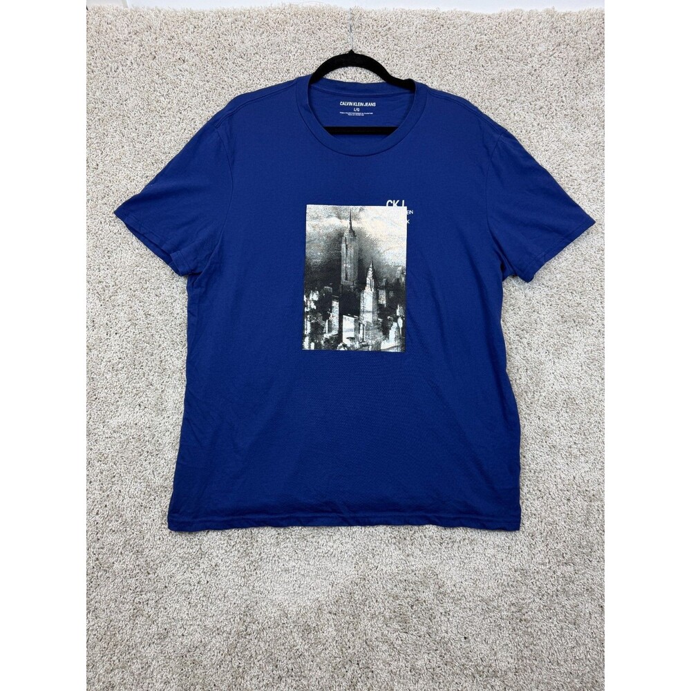 Calvin Klein Jeans Mens Large Blue NYC Empire State Building Graphic Tee T Shirt